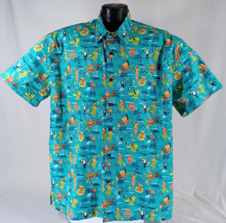 Hawaiian Tiki and Hula Girls Aloha Shirt made in USA of 100% premium cotton